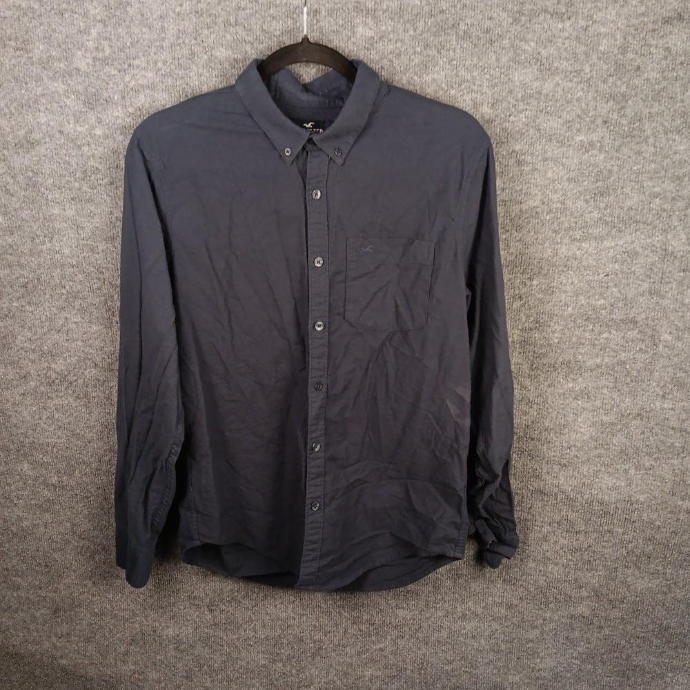 Hollister Epic Flex Stretch Button Down Shirt Mens Small Charcoal Distressed